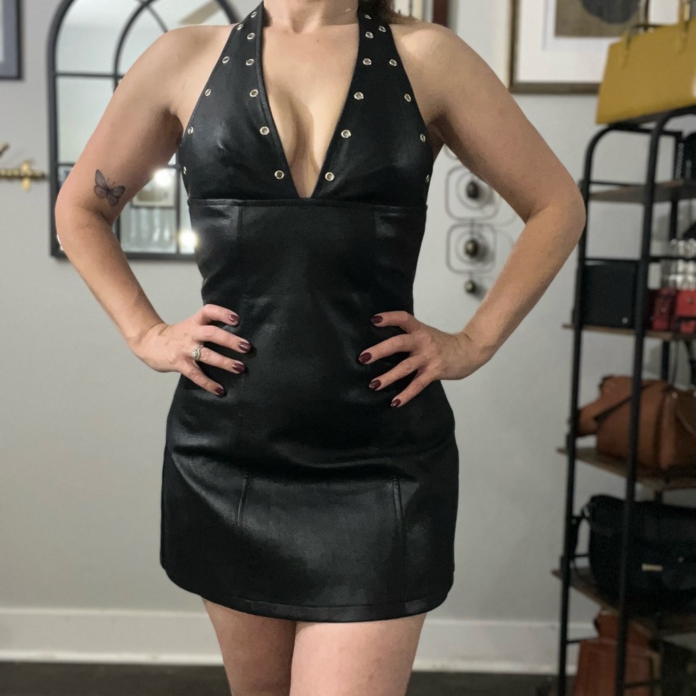 Princess Polly faux leather Black Backless Dress